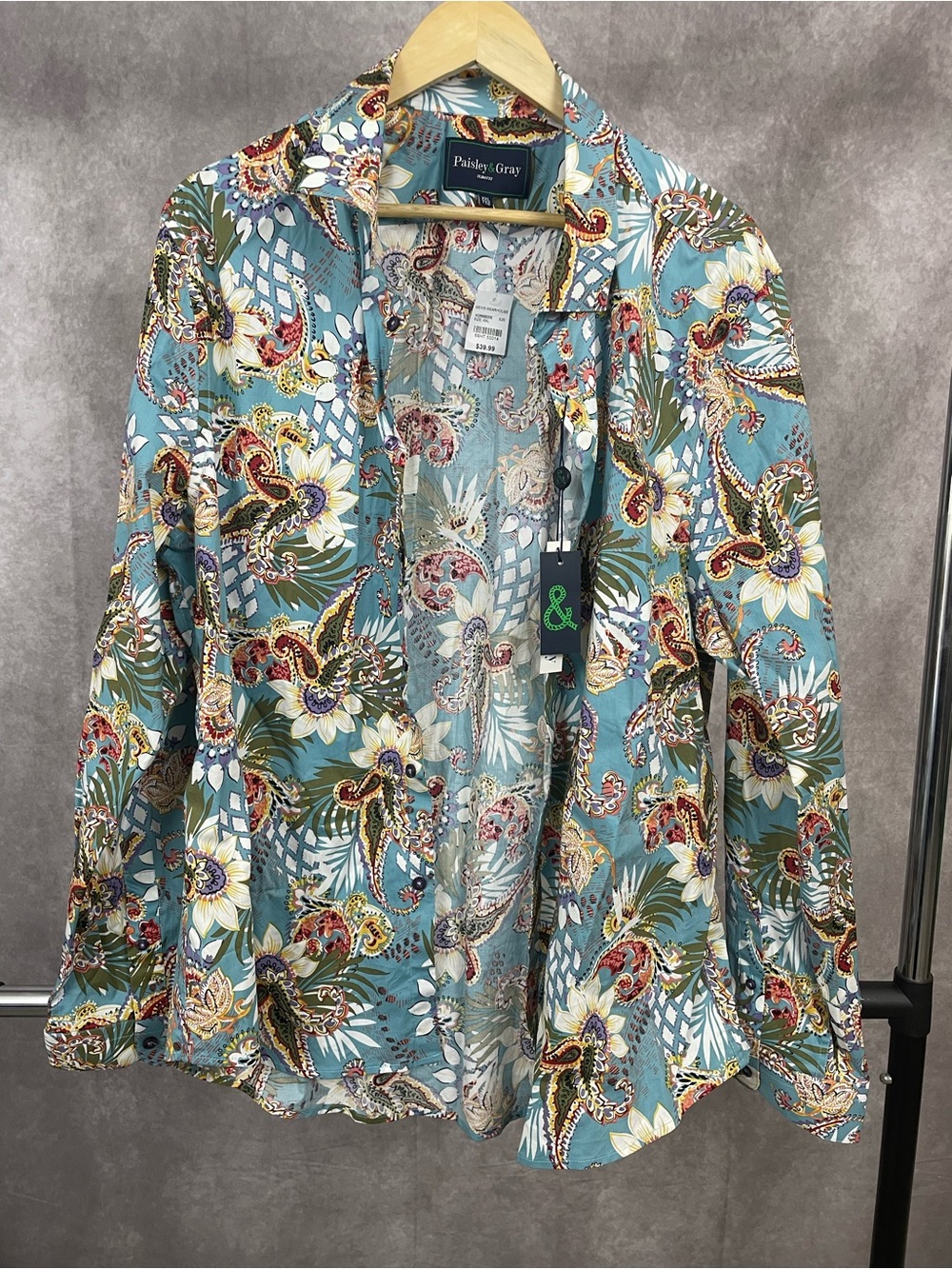 Paisley & Gray Teal Floral Paisley Button Up Dress Shirt Slim Fit